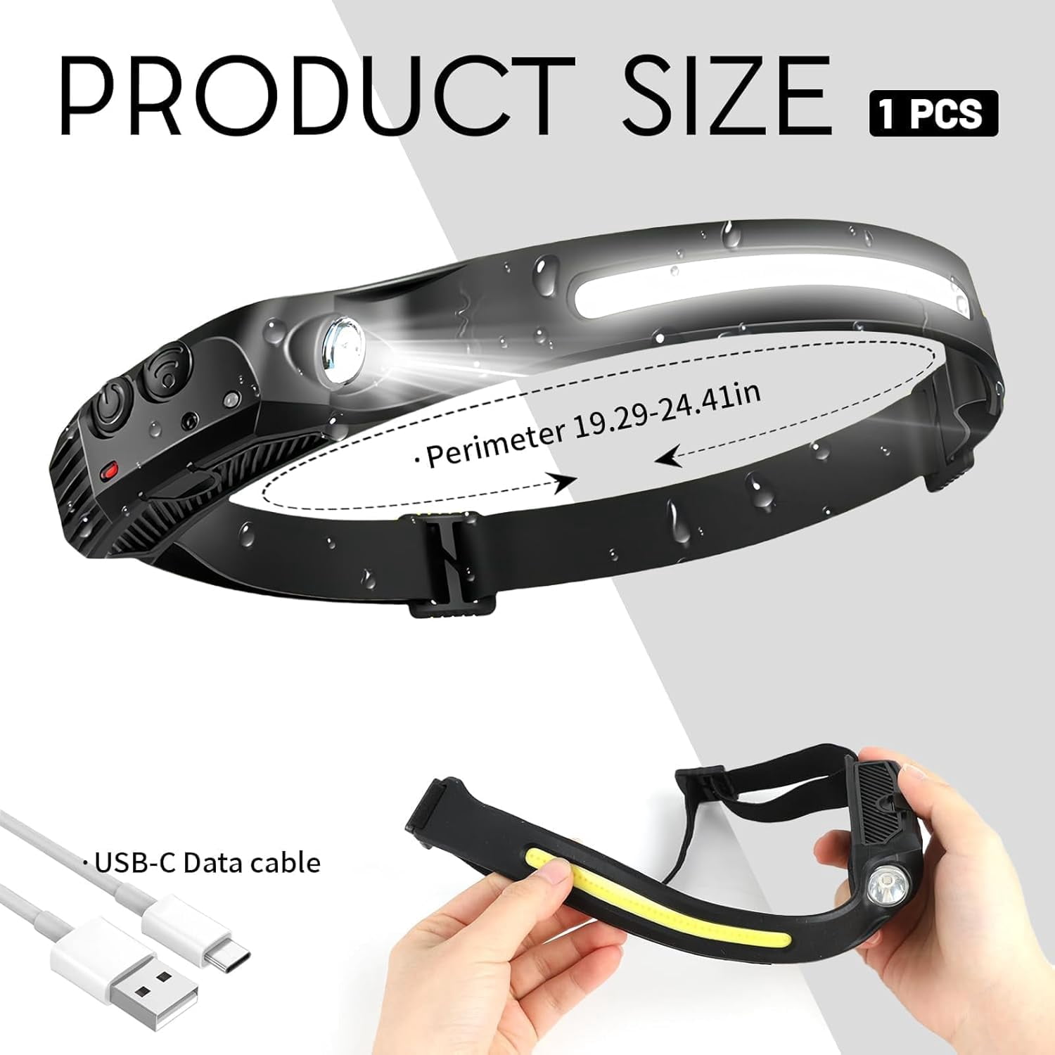 Headlamp 4 PCS, 230° Wide Beam Head Lamp, Motion Sensor LED Rechargeable, 5 Mode Headlight Flashlight for Camping Fishing Hiking Gear, Bright, and Ideal Hard Hats Forehead Use!
