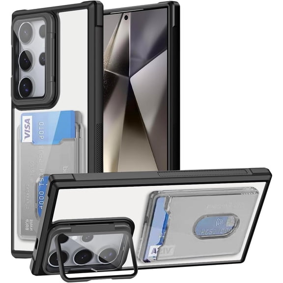 Case for Galaxy A16 5G,Military Grade Drop Wallet Case with Lens Kickstand Card Holder,Slim Protective Shockproof Transparent Phone Case for Samsung Galaxy A16 5G (Black)
