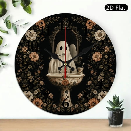 GONGXIFACAI Silent Non Ticking Round Wall Clock, Vintage Floral Ghost Brushing Teeth Mirror Print photo GONGXIFACAI Silent Non Ticking Round Wall Clock, Vintage Floral Ghost Brushing Teeth Mirror Print