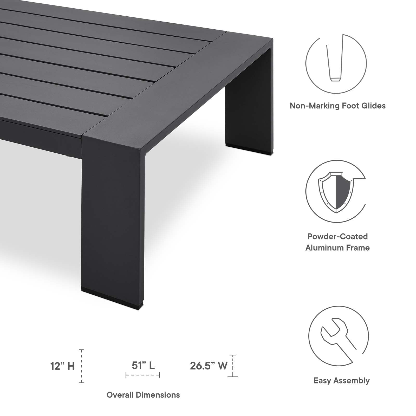 Modway Tahoe Outdoor Patio Powder-Coated Aluminum Coffee Table in Gray