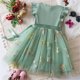 thumbnail image 4 of Odeerbi 1-6 Años Niñas Floral Bordado Vestido de Tul Gorra de Ruffles Manga Vestido Con Costillas Cintura Arco Vestido de Princesa de Línea A Para La Fiesta de Cumpleaños, 4 of 9