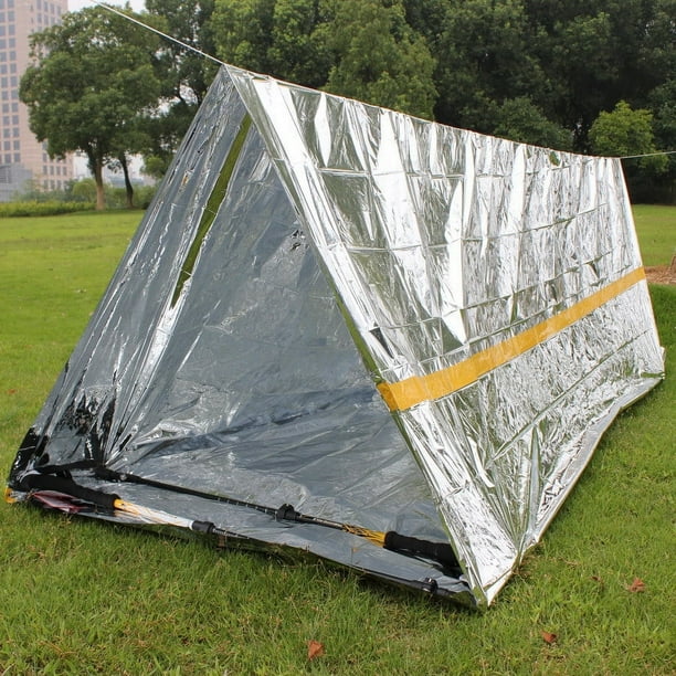 Tienda Térmica de Emergencia - Refugio de Supervivencia Mylar Reflectante - Tienda de Tubo XL Impermeable Retiene el Calor y Se Adapta a 2 Adultos en Cualquier Clima