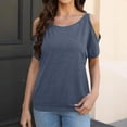 thumbnail image 2 of GigrtiJin Womens Cold Shoulder Tops Crew Neck Off Shoulder Sleeve Solid Color Loose Breathable Blouse, 2 of 7