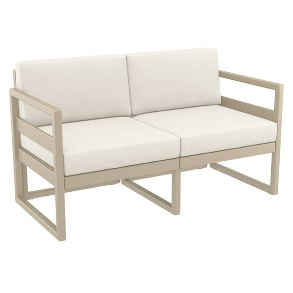 Luxury Commercial Living 55" Taupe Brown Outdoor Patio Loveseat with Sunbrella Natural Beige Cushion