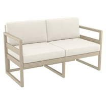 55" Taupe Brown Outdoor Patio Loveseat with Sunbrella Natural Beige Cushion