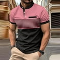 thumbnail image 2 of hotojiny Men's Henley Shirt Stripes Short Sleeve Work T-Shirts Fashion Colorblock Button Tops Casual Business Golf Tee, 2 of 5