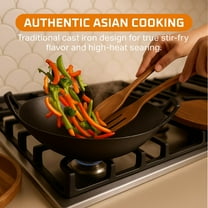 14 Inch Blue Enameled Cast Iron Wok with Large Handles - Nonstick & Oven Safe for Indoor and Outdoor Cooking