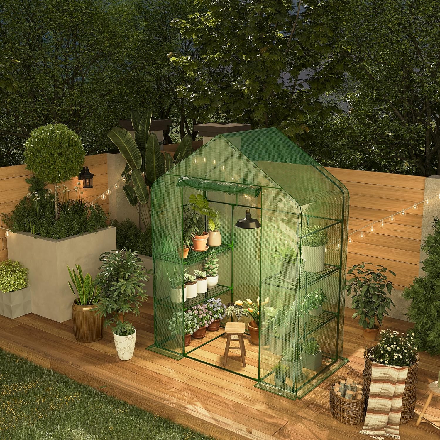 Yiwa 57"x29"x77" Portable Greenhouse with Thickened PE Cover & Roll-up Zipper Door - Walk-in Tunnels for Seedlings, Flowers, 4-Tier Shelves