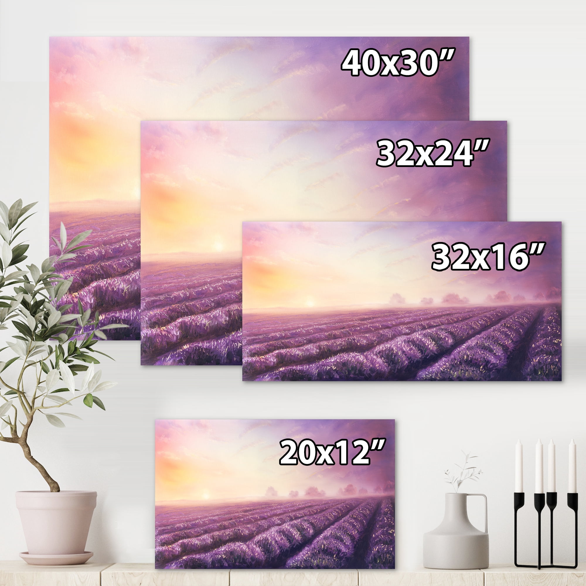 Designart ' Lavender Fields During Sunrise ' Modern Canvas Wall Art Print