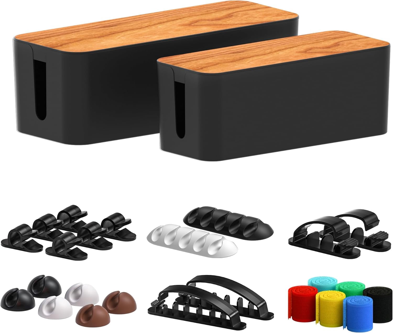 Iron Forge Cable Management Box 2-Pack - Hides Power Strips & Cords, Includes Sleeve, Keepers, Ties & Clips