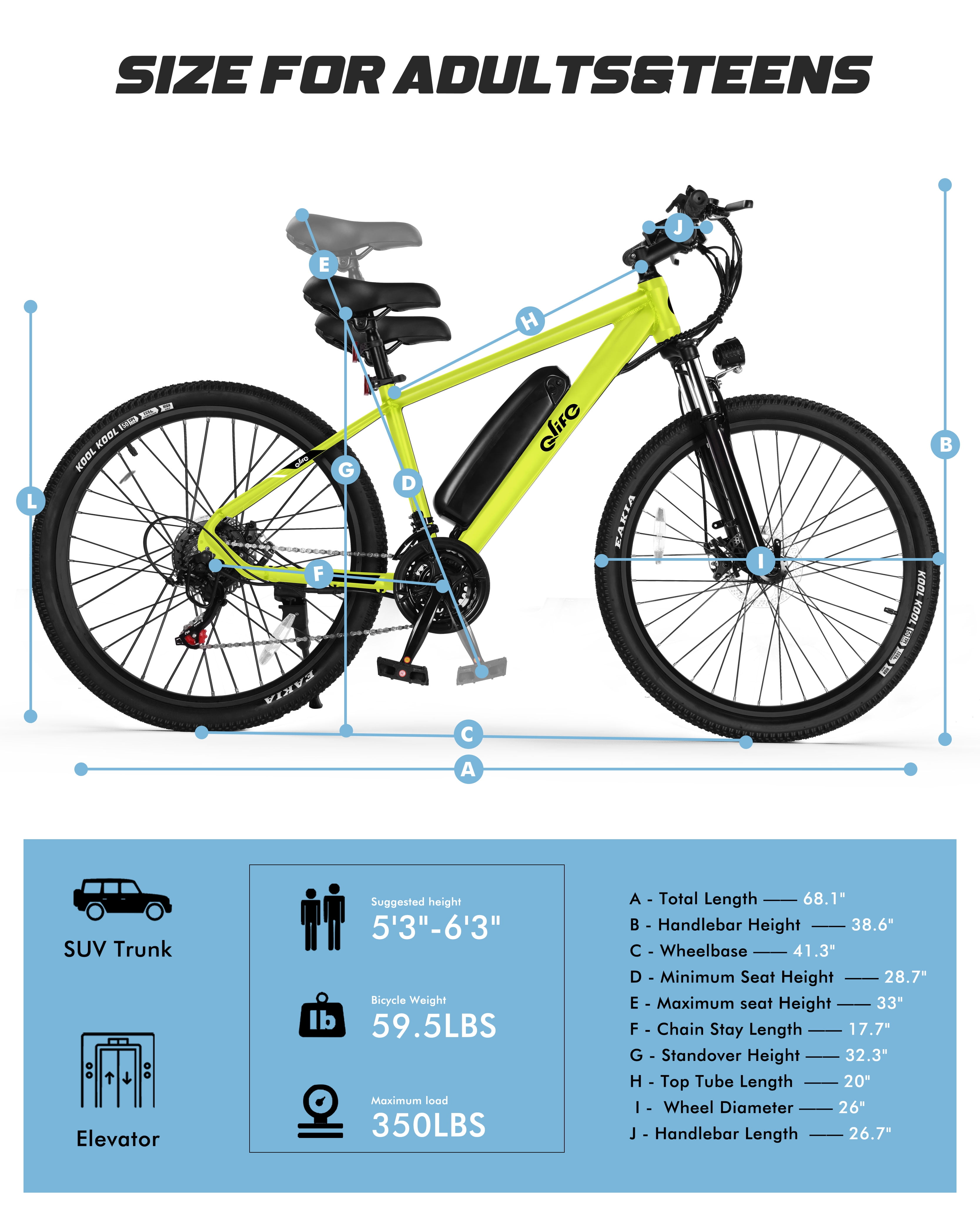 Qlife Electric Bike for Adults - 21-Speed Mountain Lightweight Ebike with Peak 750W 20MPH Brushless Motor, 26X2.1 Tire Step Over E-MTB (green)