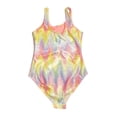 thumbnail image 3 of Byoo Girls UPF 50+ One Piece Swimsuit Shimmer Print Pool Water Activities Swimwear,Orange, 3 of 8