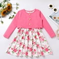 thumbnail image 2 of IWEMEK Girls Dress Casual Fall Cute Dresses Pink Long Sleeve Short Jacket Rose Floral Print Spring Sleeveless Dress 2pcs, 2 of 8
