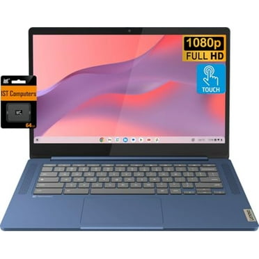 Lenovo IdeaPad Slim 3 14" Chromebook Laptop (14" FHD Touchscreen, 8-Core MediaTek Kompanio 520, 4GB RAM, 128GB(64GB eMMC 64GB SD)), Webcam, 13.5-Hrs Long-Battery Life, Chrome OS, Abyss Blue