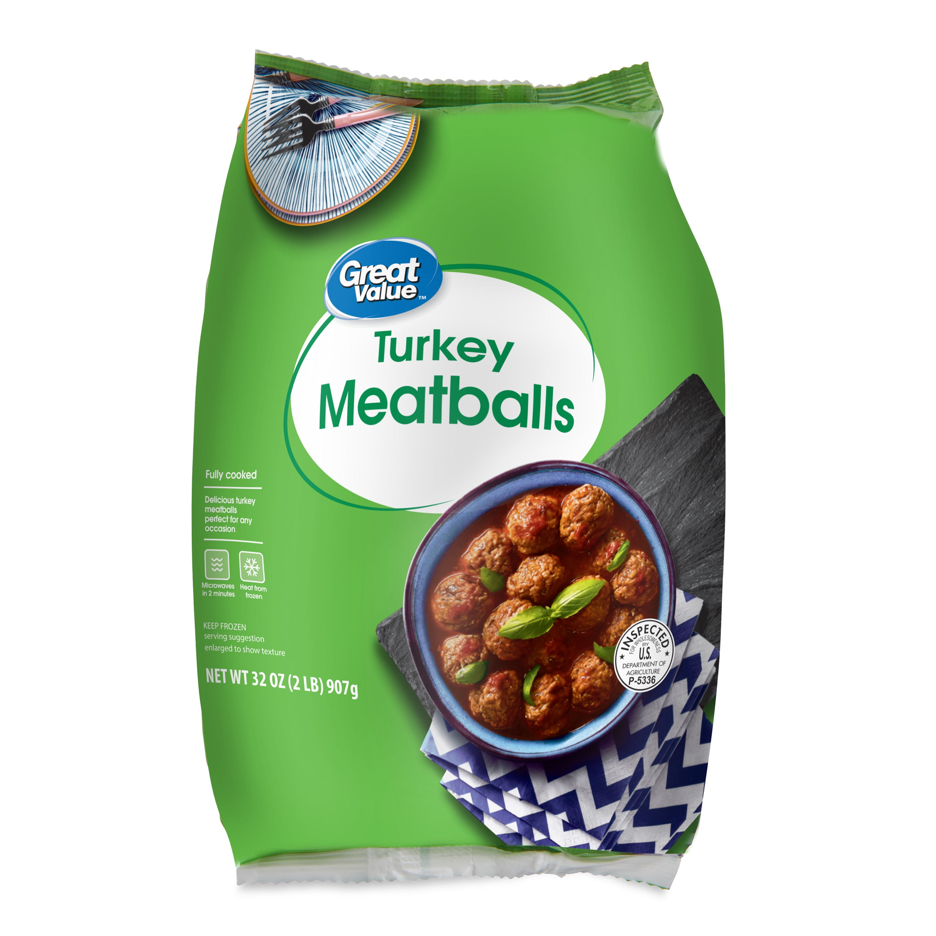 Great Value Fully Cooked Turkey Meatballs, Frozen, 32 ounces, approx