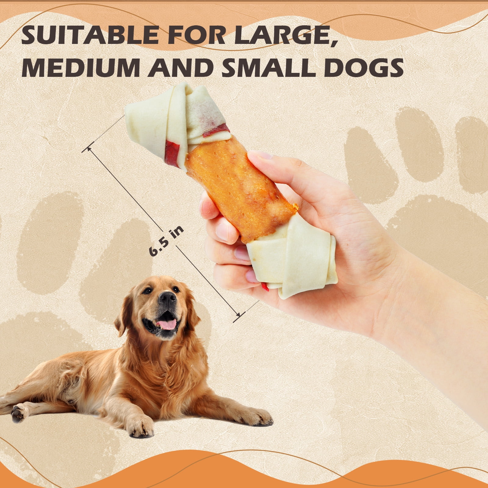 (4 pack) PAWUP Rawhide Dog Bones, Chicken Wrapped Knotted Bones Dog Treats, Long Lasting Dog Chews for Large Dogs, 6.5 Inch Dog Training Treats, 9oz