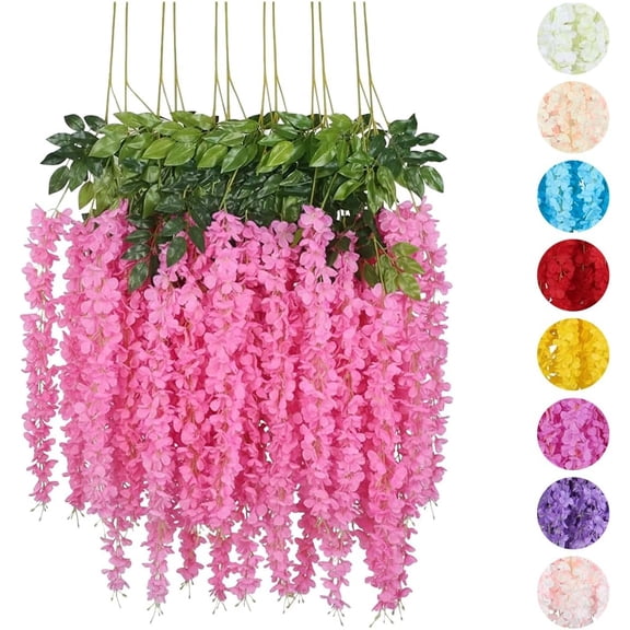 Flores Artificiales De Decoracion Glicina Colgantes De Wisteria para Jardín Exterior Hogar Fiesta Boda Plantas Artificiales Decorativas Flores Artificiales Realistas (Rosas 12 Piezas)