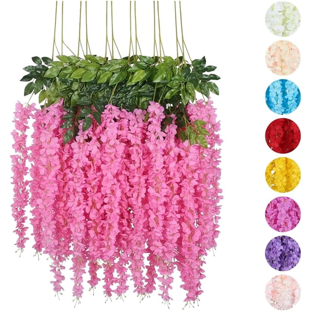 Flores Artificiales De Decoracion Glicina Colgantes De Wisteria para Jardín Exterior Hogar Fiesta Boda Plantas Artificiales Decorativas Flores Artificiales Realistas (Rosas 12 Piezas)