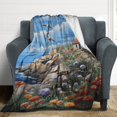 thumbnail image 4 of Lighthouse Sunrise Coast Scenery Pale Blue Tan Flannel Blanket Lightweight Blanket for Couch Sofa Bed, Super Soft Cozy Print Warm Blanket, 4 of 8