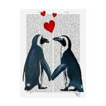 Trademark Fine Art 'Penguins With Love Hearts' Canvas Art by Fab Funky