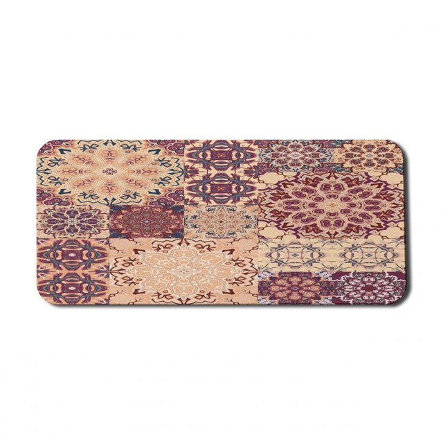 Vintage Computer Mouse Pad, Antique Traditional Ceramic Tiles Ornamental Moroccan Image Print, Rectangle Non-Slip Rubber Mousepad X-Large, 35" x 15" Gaming Size, Dried Rose Ivory, by Ambesonne