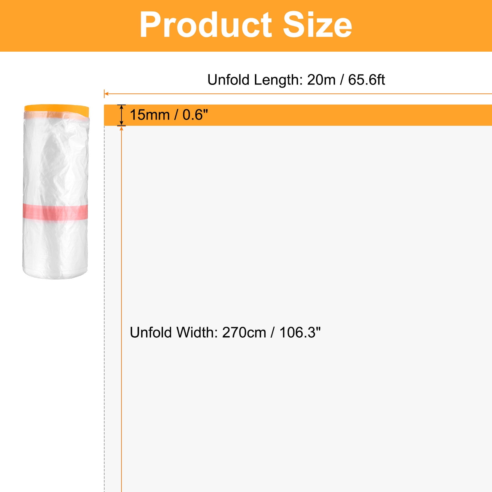 Uxcell Pre-Taped Masking Film 106.3"x65.6ft Double Adhesive Tape and Drape Painters Plastic Drop Cloth Film with Tape Plastic Sheeting for Automotive Painting Covering