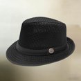 thumbnail image 2 of Men Women Summer Straw Pie Hat Boater Derby Fedora Sun Hats Straw Panama Hat Fedora Beach Sunhats Hats Costume Black Free Size, 2 of 5