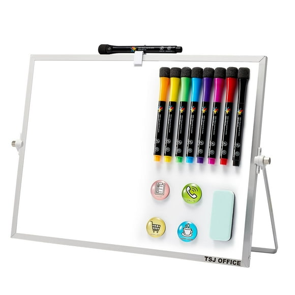 TSJ OFFICE Dry Erase White-Board - 12 X 16 Inches Double Sided Small Magnetic Whiteboard with Hooks for Wall, Portable Mini Desktop Whiteboard 360 Degrees Revolving Stand for Office, Home, School