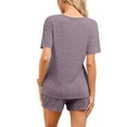 thumbnail image 3 of INSPIRE CHIC Women's Pajama Ribbed Knit Loungewear Sleepwear Short Sleeve Top and Shorts with Pockets Lounge Set M Purple, 3 of 5