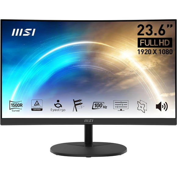 24-Inch Curved Monitor, 1920 x 1080 FHD, FreeSync, 100Hz Refresh Rate, TUV Certified Eye Protection, VGA and HDMI Inputs