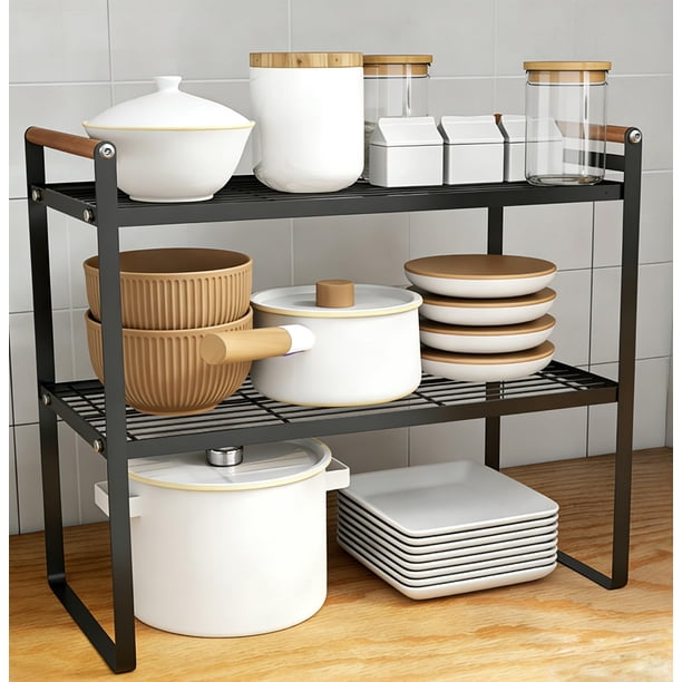 Maxgeen Organizador de Encimera de Doble Capa,Soporte de Especias para Despensa,Estantes de Almacenamiento de Cocina,Organizador de Especias para Gabinete para Armarios Vajilla Especias Platos
