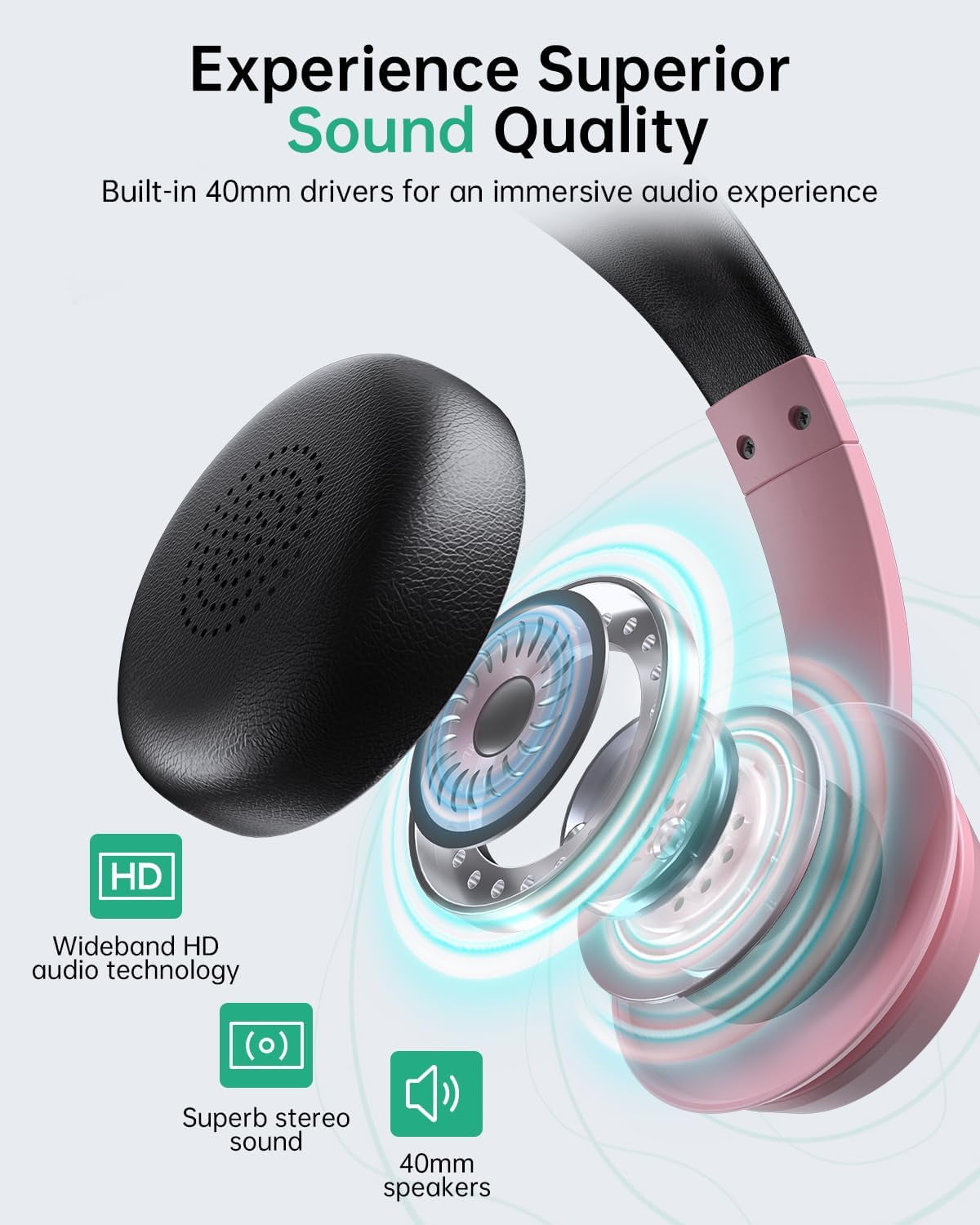 Froura 2.4GHz Wireless Headset with Microphone for Work with AI Noise Cancelling & Mic Mute, Bluetooth V5.3 Headphones with Microphone for Computer, Mac, Laptop, Phone, Zoom, Call Center - Pink