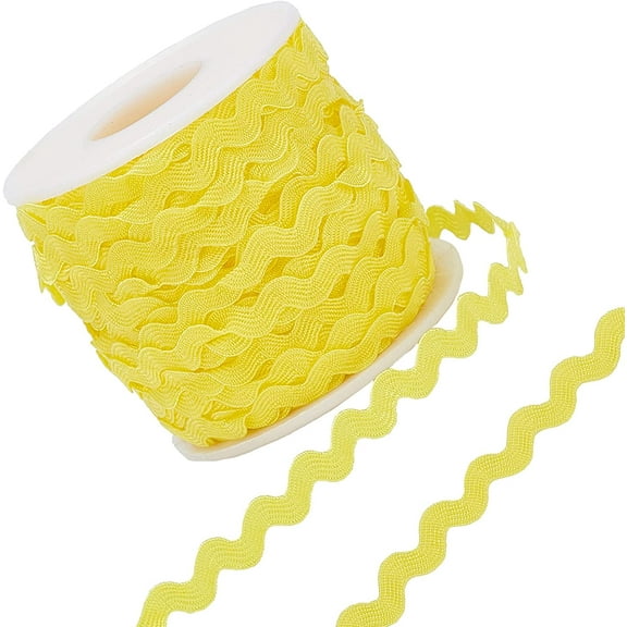 1 Roll 27yd/25m RIC Rac Trim Ribbon Wave Sewing Bending Fringe Trim 5mm/0.2 inch for Sewing Flower Making Wedding Party Lace Ribbon Craft (Yellow) Yellow