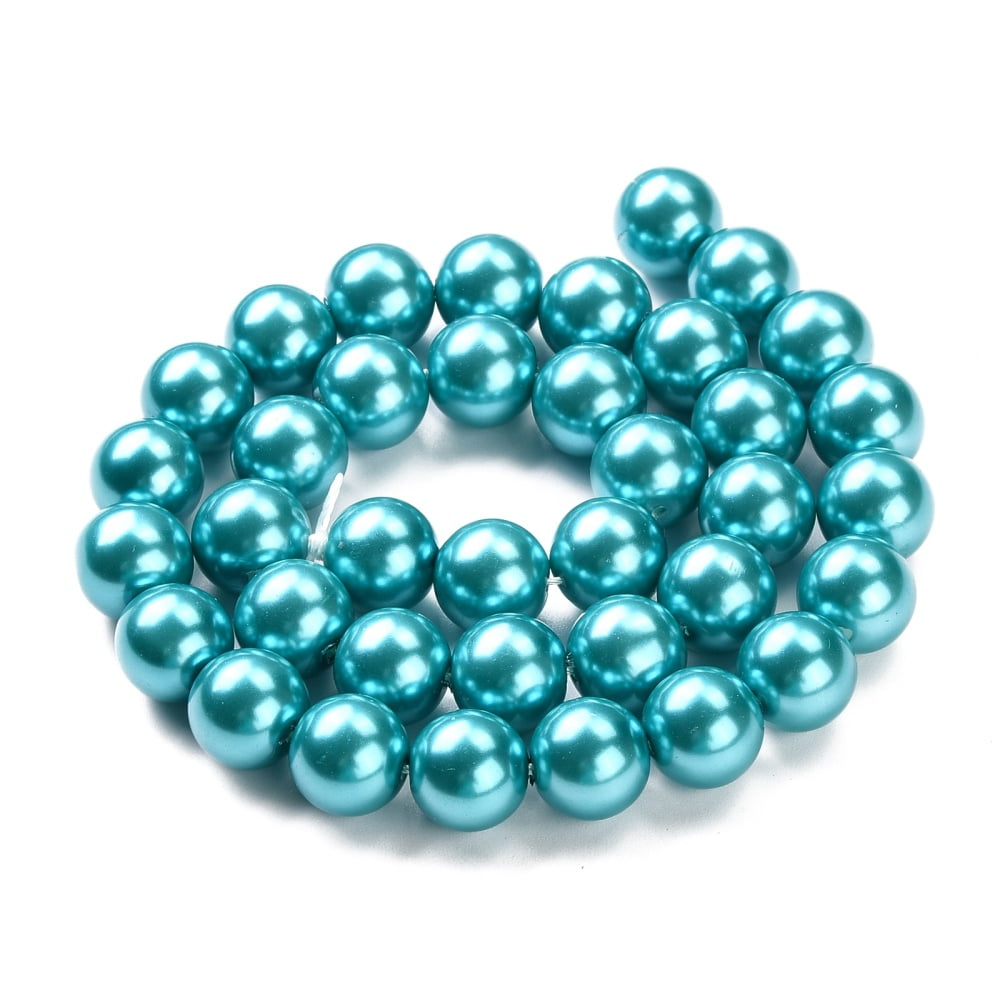 Eco-Friendly Glass Pearl Beads Strands Grade A Round Dyed Cotton Cord Threaded Deep Sky Blue 12mm Hole: 1.2~1.5mm 34pcs/strand 15.7 inch