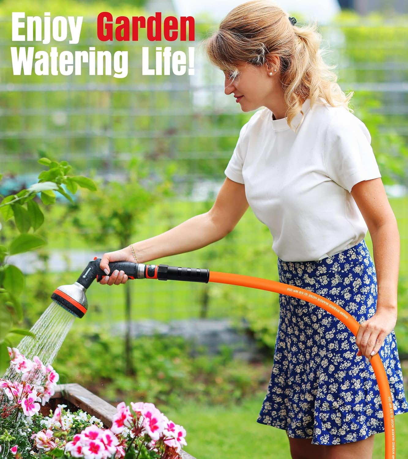 25 ft Non-Expanding Flexible Garden Hose, Kink Resistant Lightweight Hybrid Water Hose with Male to Female Fittings