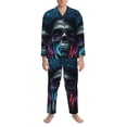thumbnail image 3 of Naloa Punk Style Blue Haired Skull Men’s Pajamas Set - Long Sleeve Button Down Sleep Shirt and Pajama Bottoms Sleepwear Set-XX-Large, 3 of 7