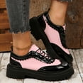 thumbnail image 4 of Rokment Vintage Chunky Color Block Mary Jane for Women Retro Leather Lace up Platform Mid Heel Oxfords Dress Shoes Fashion Sneakers Pink Size 6, 4 of 7