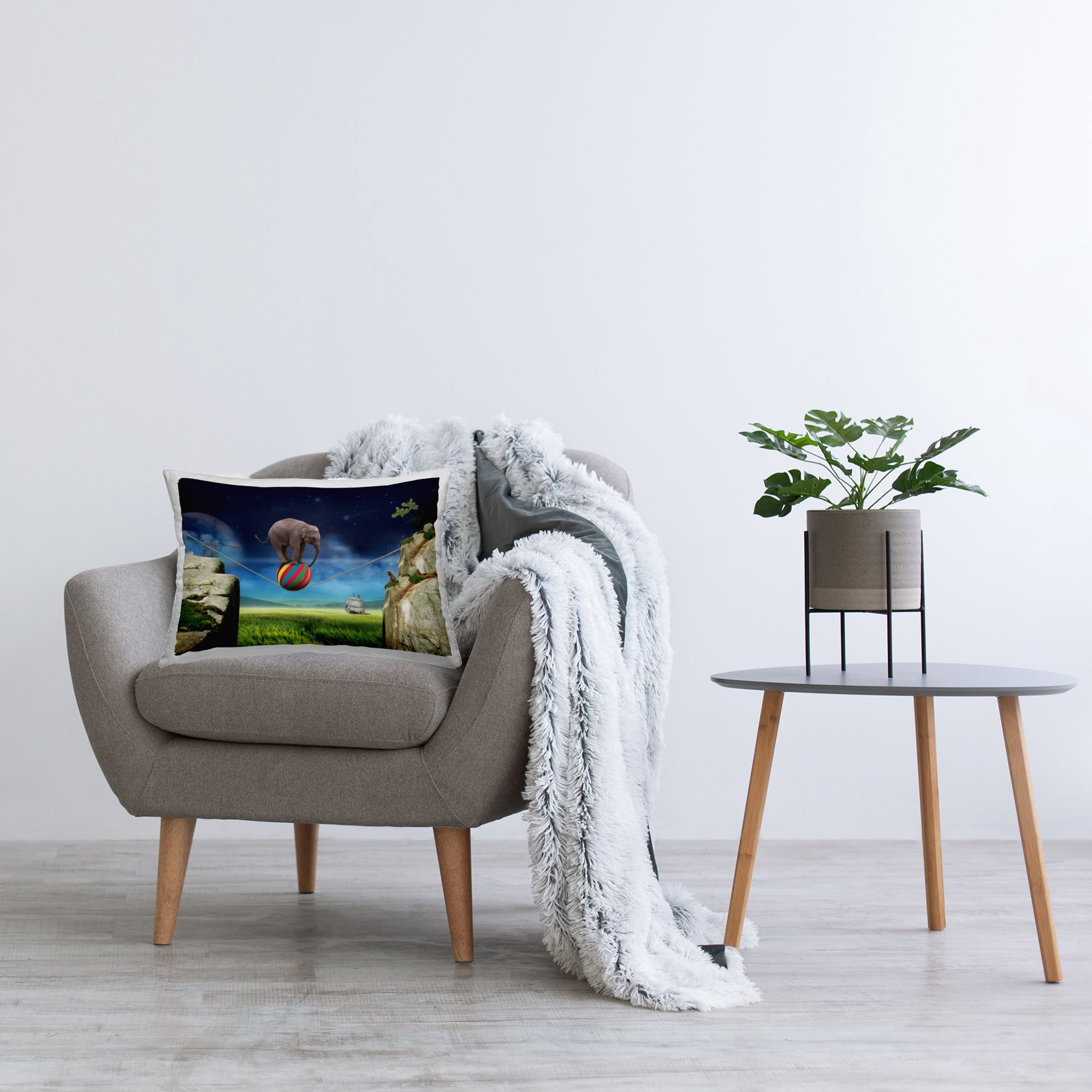 Stupell Industries Surrealist Balancing Elephant Decorative Printed Throw Pillow Design by Noble Works