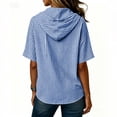 thumbnail image 4 of Ecqkame Women's Striped Tops Hooded Button Down Short Sleeve Shirts Summer Casual Lightweight Trendy Versatile Blouse Blue S, 4 of 5