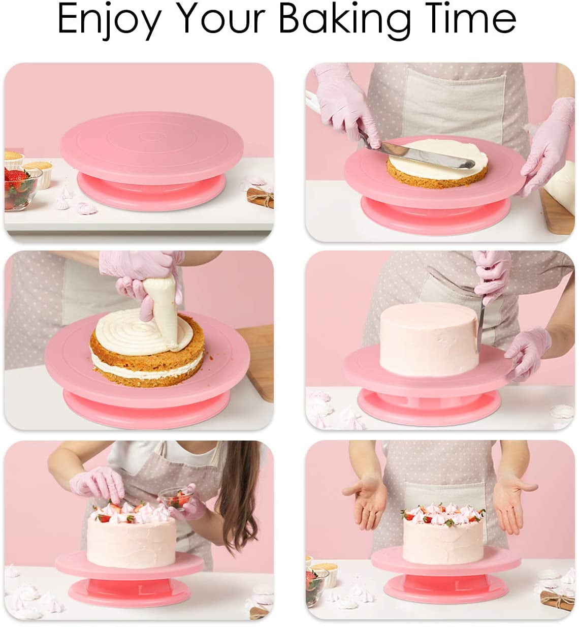 Pink Cake Decorating Rotating Revolving Icing Kitchen Display Turntable Stand 