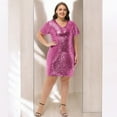 thumbnail image 5 of Women's Plus Size V-Neck Short Sleeve Sequin Party Dress - XX Large, Fuschia, 5 of 6