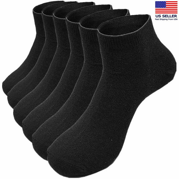 6 Pairs For Mens Cotton Casual Black Crew Ankle Quarter Socks Low Cut Size 10-13