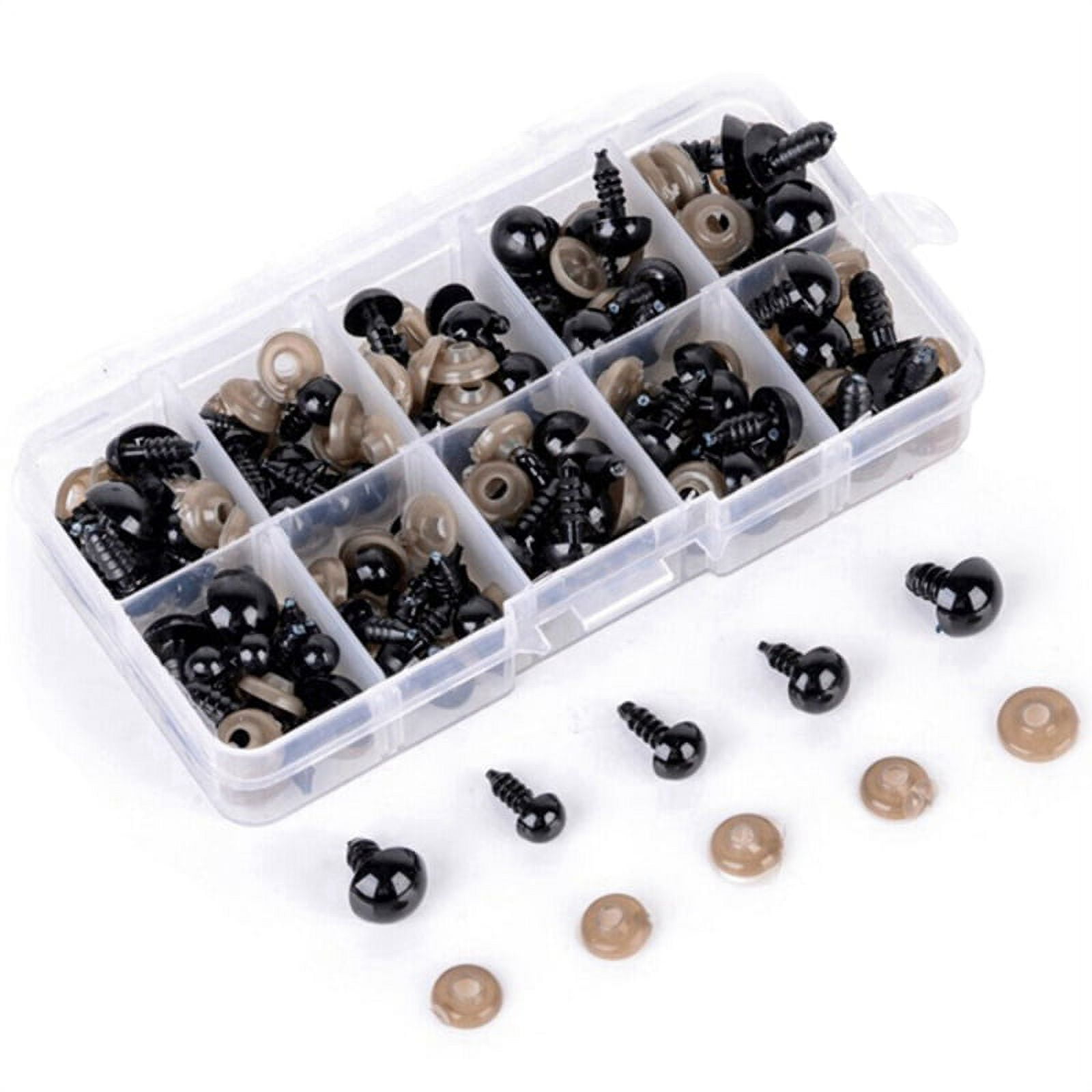 100pcs 6mm - 12mm Safety Eyes, Black Plastic Large Doll Eyes for Amigurumi, DIY of Puppet, Teddy Bear Crafts, Crochet Toy and Stuffed Animals