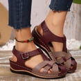 thumbnail image 4 of Rokment Orthopedic Wedges Sandals for Women 2026 Beach Summer Comfortable Vintage Casual Color Block Leather Closed Toe Platform Arch Support Walking Dress Sandals Wine Size 7.5, 4 of 7
