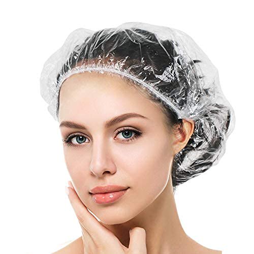 Gorros de ducha desechables de 100 piezas, gorros de ducha más grandes Gorros de ducha elásticos de plástico transparente impermeables y gruesos, adecuados para damas, niños, niñas, spa de viaje, hot TUNC Sencillez