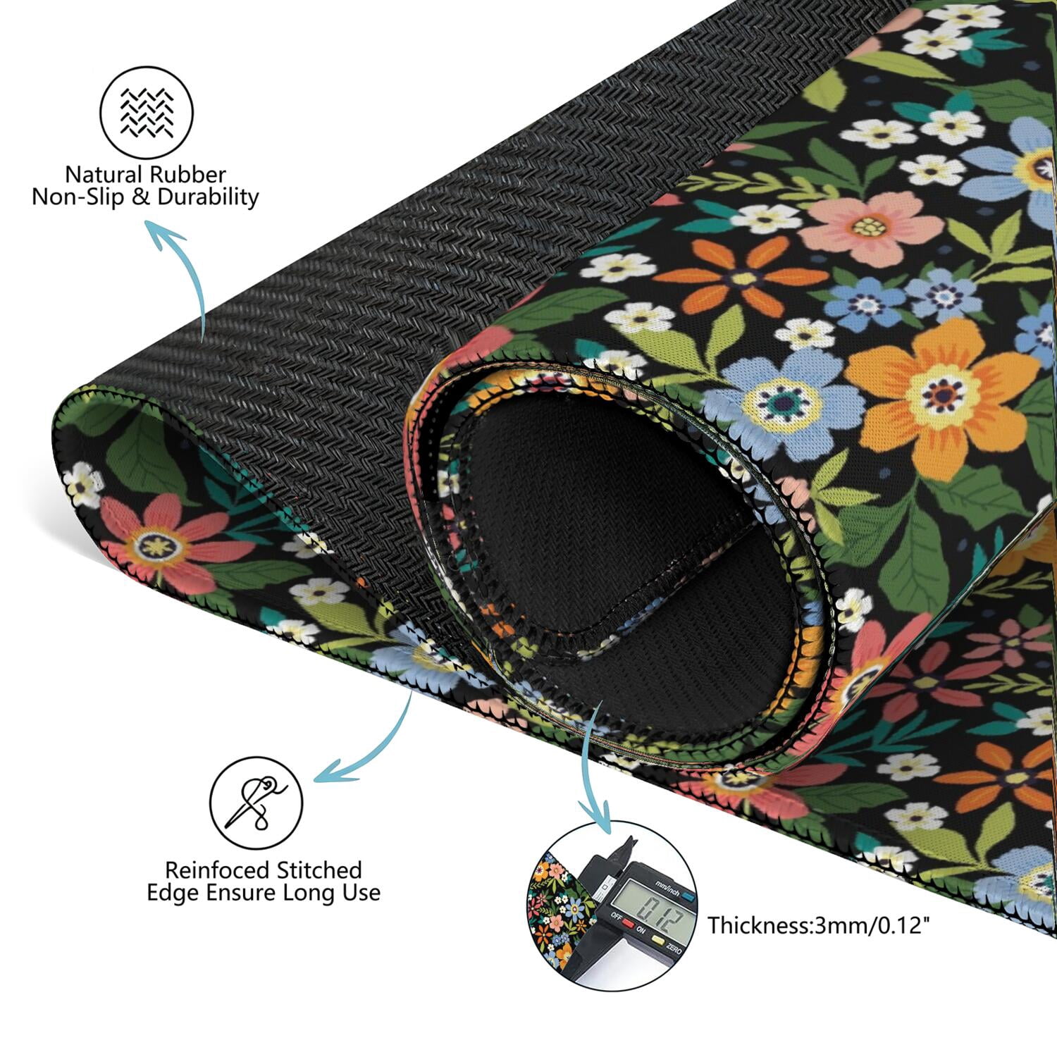 Traditional Floral Print Rubber Game Table Cover 31.5 Inch Square Extra Large Mahjong Mat Quiet Design Anti-Slip Grip for Tiles & Family Nights