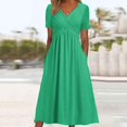 thumbnail image 2 of Robes de Printemps pour Femmes Décontractées Manches 3/4 Longue Robe Évasée Basique Plage Vacances Travail Maxi Robe 2025, 2 of 5