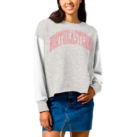 Women's League Collegiate Wear  Gray Northeastern Huskies Reverse Fleece Cropped Pullover Sweatshirt
