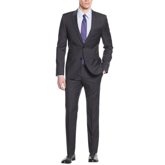 Nicoletti Men's Suit Two Button 2 Piece Working Buttonholes Jacket Modern Fit Charcoal