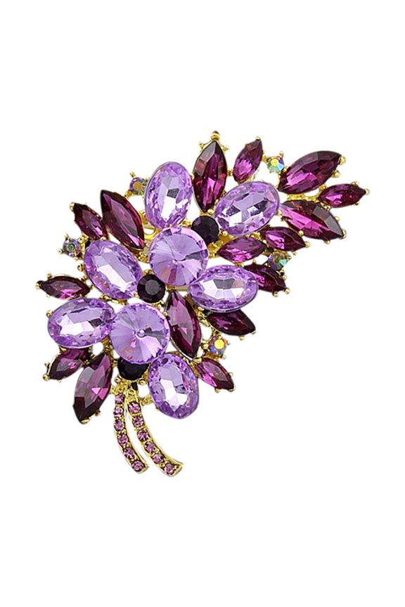 Women Vintage Feather Flower Shape Rhinestone Brooch Pin Badge Breastpin for Wedding Banquet Evening Party